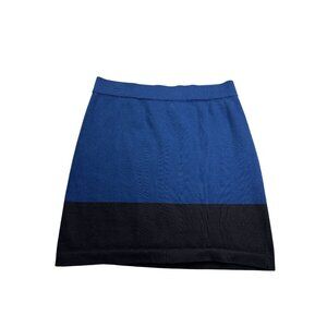 Ann Taylor LOFT Womens Blue Black Colorblock Knit Skirt S Pull On Knee Length